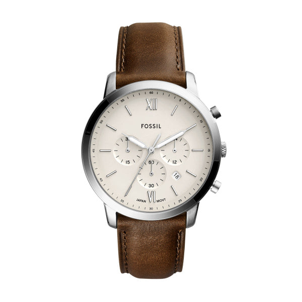 Fossil - Gents Watch - Neutra Stainless Steel Chronograph Brown Leather Watch FS5380