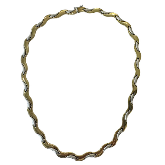 9ct 2 Tone Yellow and White Gold Fancy Link Necklet Pre-Loved