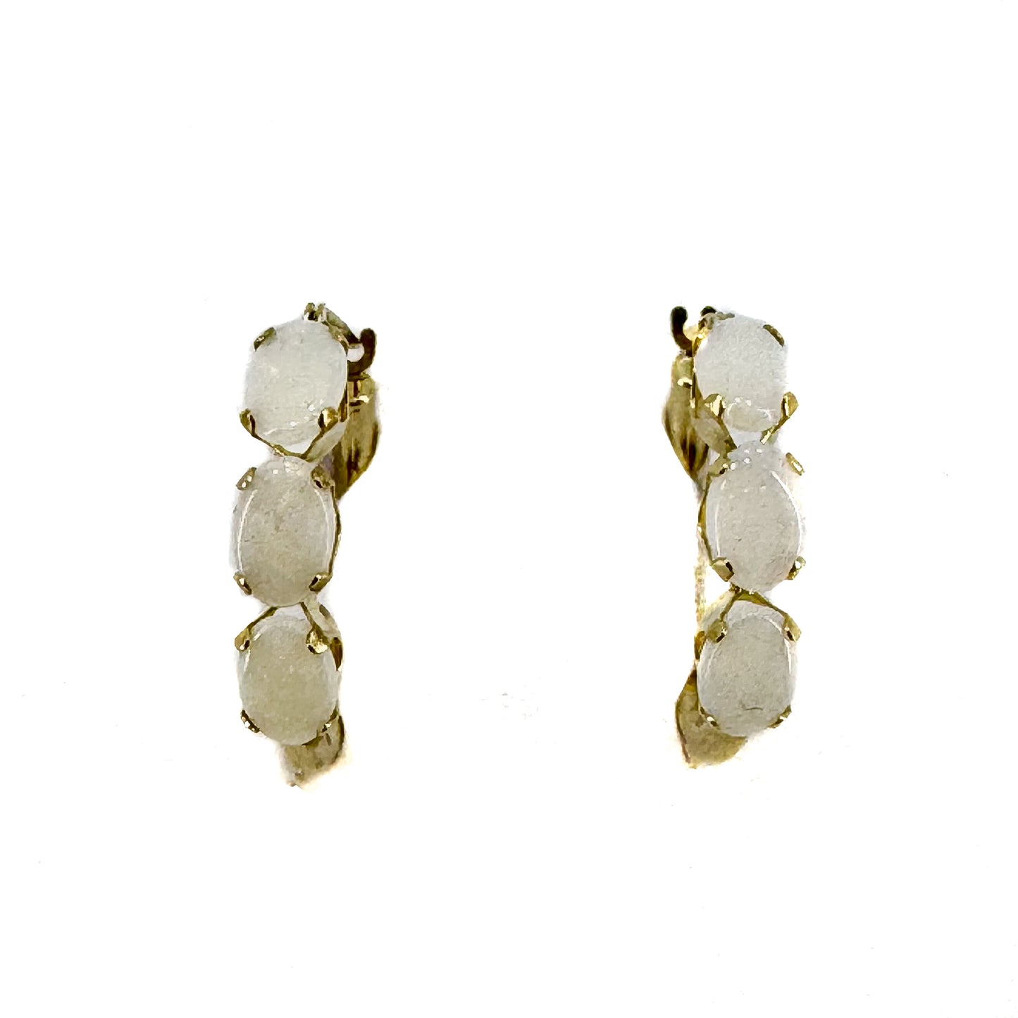 14ct Yellow Gold Opal Set Hoop Earrings Pre Loved