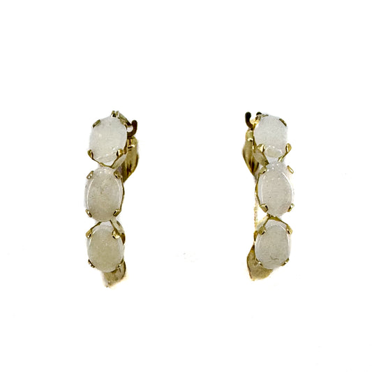 14ct Yellow Gold Opal Set Hoop Earrings Pre Loved