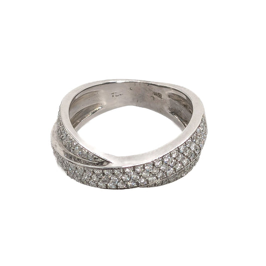 18ct White Gold Diamond Pave Set Crossover Ring Pre-Loved