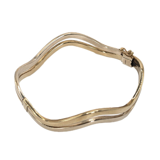 9ct Yellow Gold, Dual Wave, Hinged Bangle