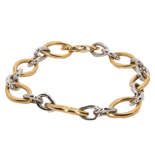 18ct Yellow & White Gold, Two-Tone, Marquise & Teardrop Link Bracelet 8" with Marquise Trigger Clasp