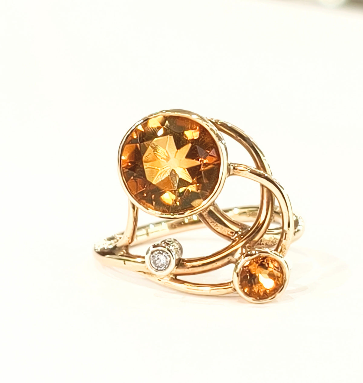 Handmade 9ct Yellow Gold Citirine & Diamond Dress Ring