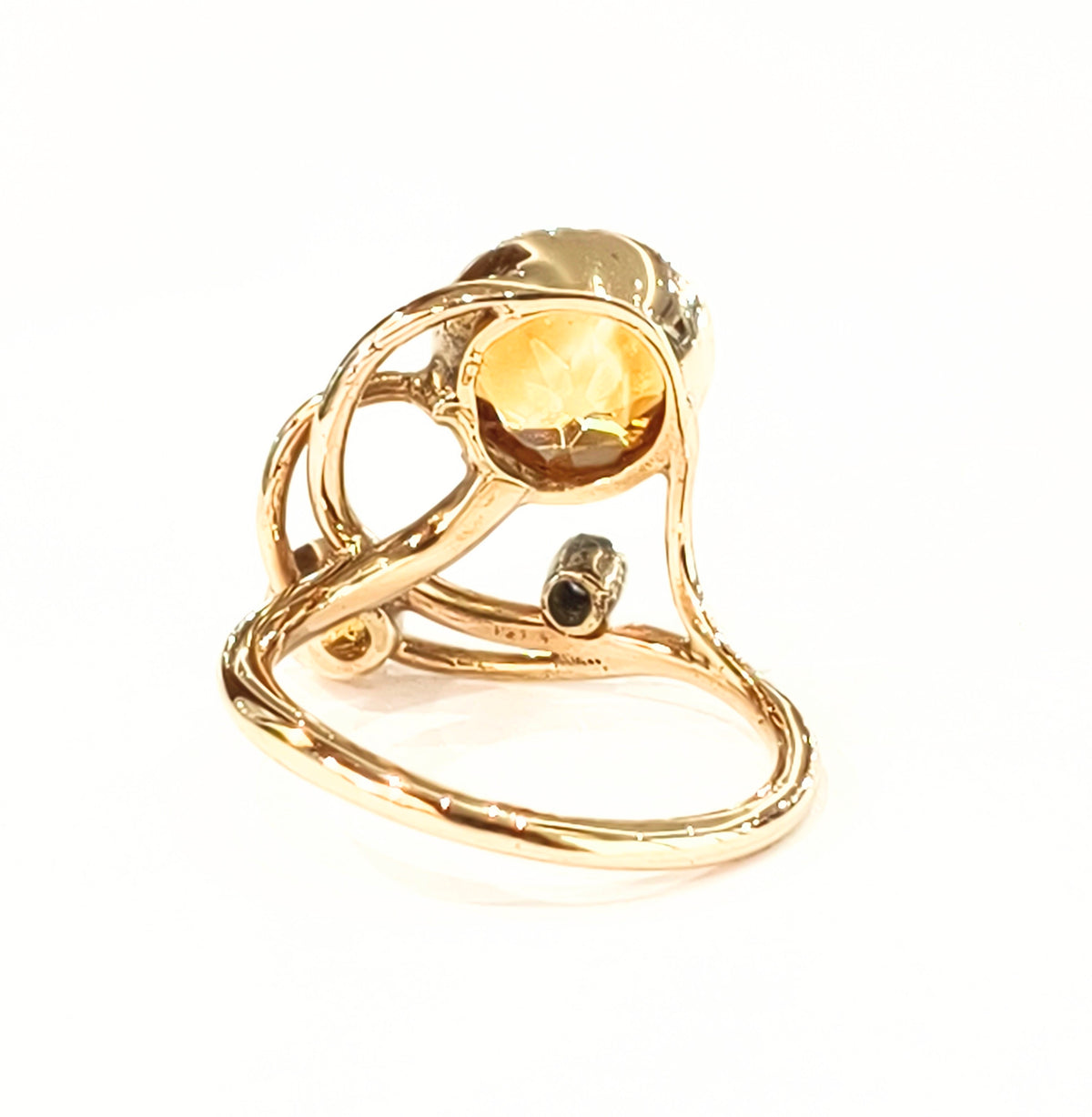 Handmade 9ct Yellow Gold Citirine & Diamond Dress Ring