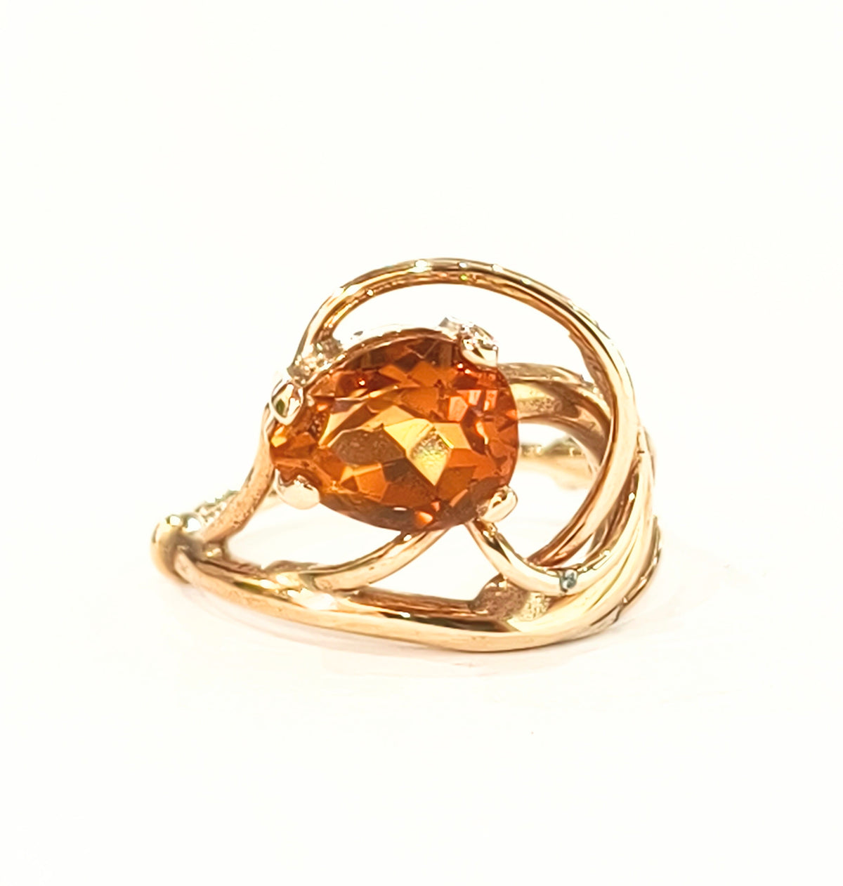 Handmade 9ct Yellow Gold Citirine & Diamond Dress Ring