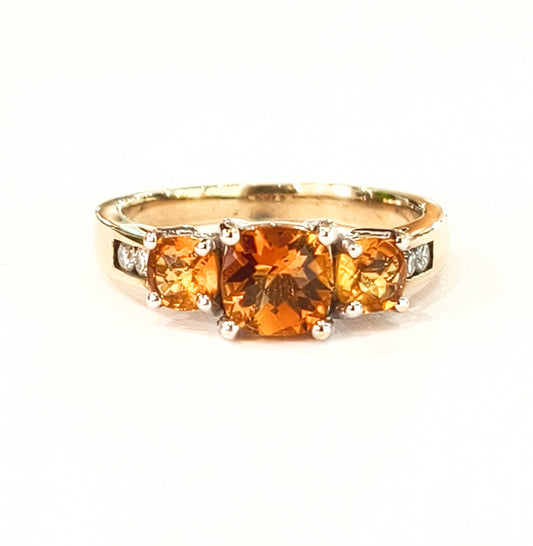 9ct Yellow Gold Citirine & Diamond Dress Ring