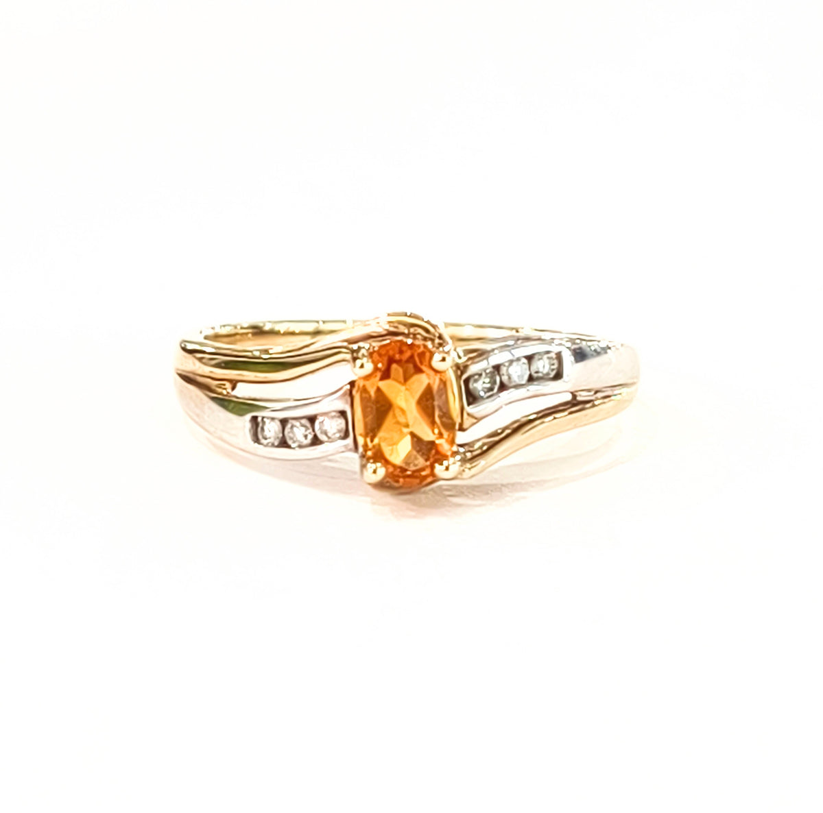 9ct Yellow Gold Citirine & Diamond Dress Ring