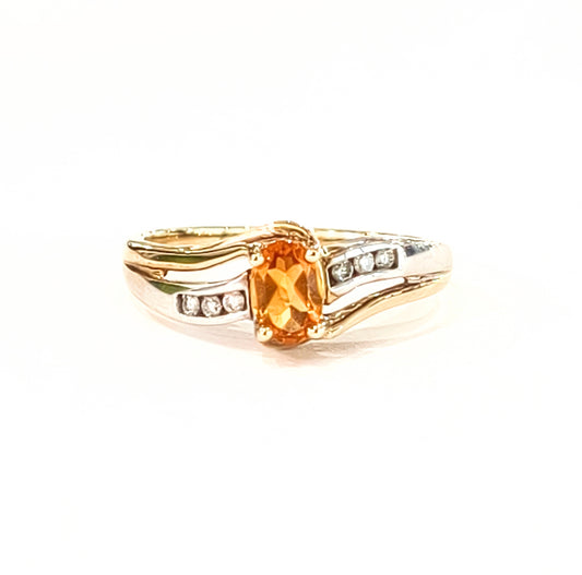 9ct Yellow Gold Citirine & Diamond Dress Ring