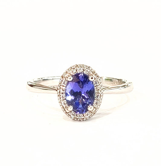 18ct White Gold Tanzanite & Diamond Cluster Ring