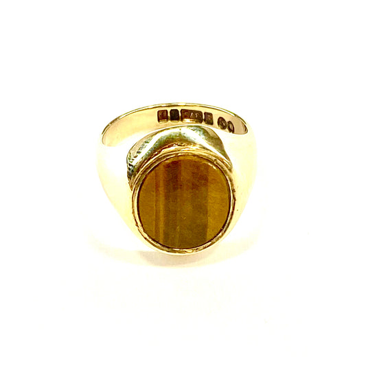 9ct Yellow Gold Tiger's Eye Signet Ring Pre Loved
