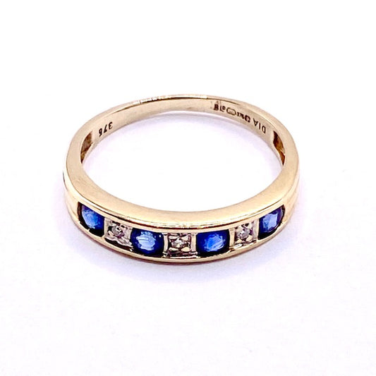 9ct Yellow Gold Sapphire and Diamond Eternity Ring Pre Loved