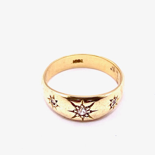 18ct Yellow Gold 3 Diamond Gypsy Ring Pre Loved