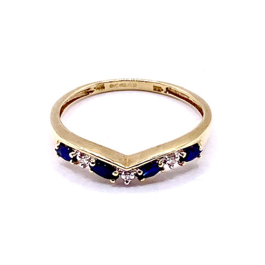 9ct Yellow Gold Diamonds and Sapphires Shaped Eternity Ring Pre Loved