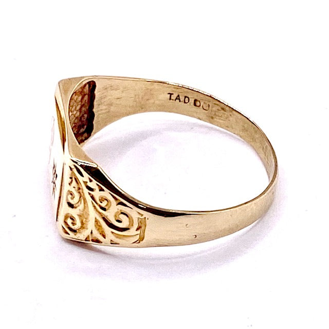 9ct Yellow Gold Diamond Set Initial 'P' Signet Ring Pre Loved