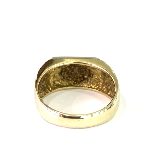 9ct Yellow Gold with White Gold Diamond Set Table Signet Ring Size V