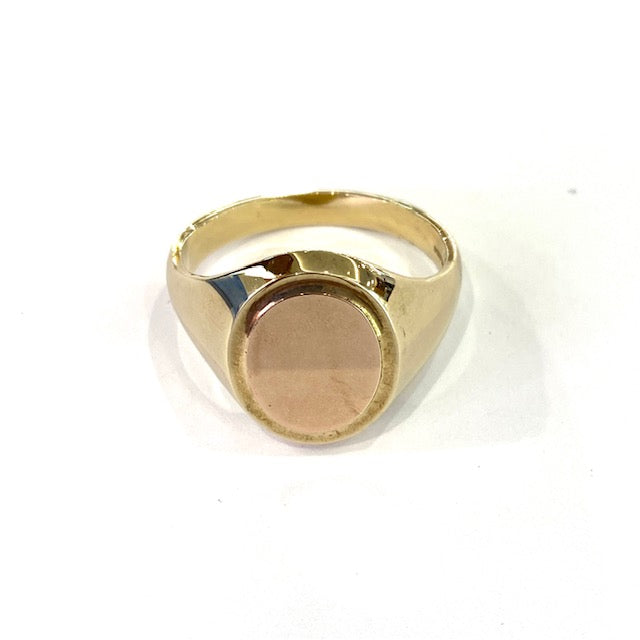 9ct Yellow Gold Oval Signet Ring with Rose Gold Inlay Size W
