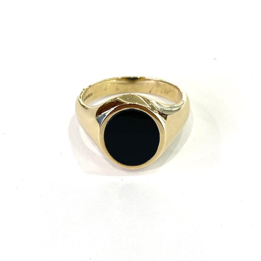 9ct Yellow Gold Oval Onyx Signet Ring Size U