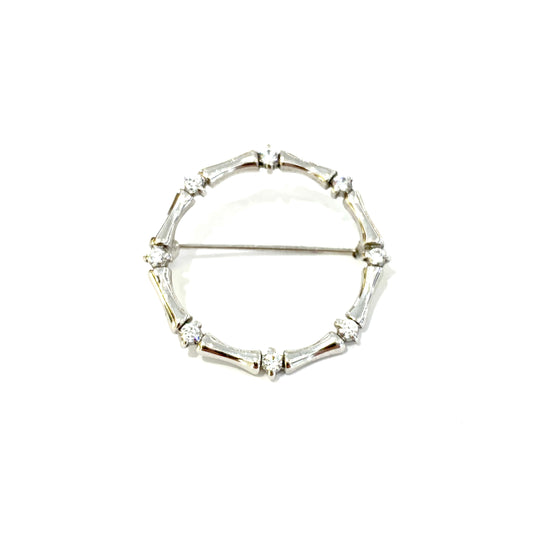 9ct White Gold Cz Set Bamboo Circle Brooch