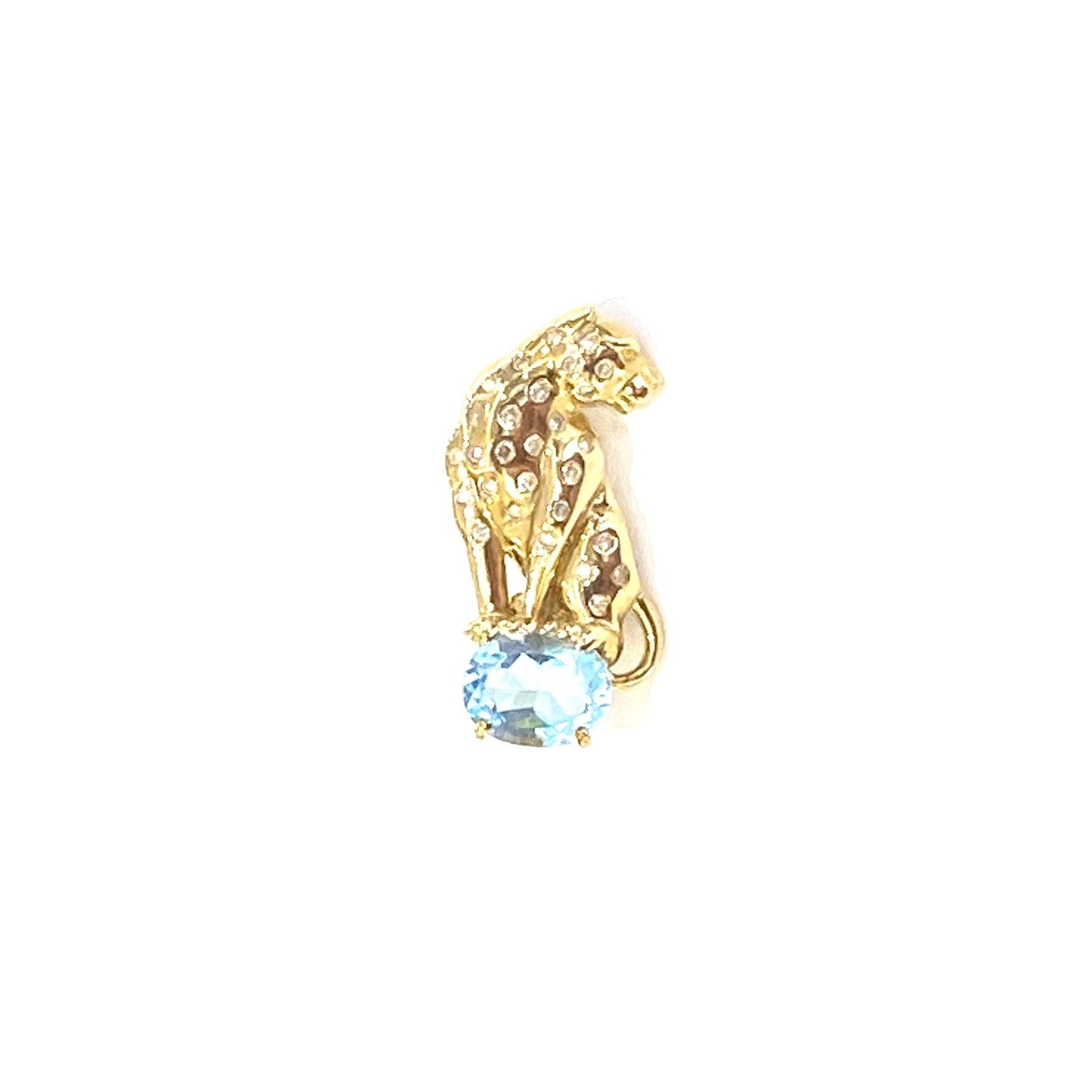 9ct Yellow Gold Diamonds and Blue Topaz Set Leopard Brooch