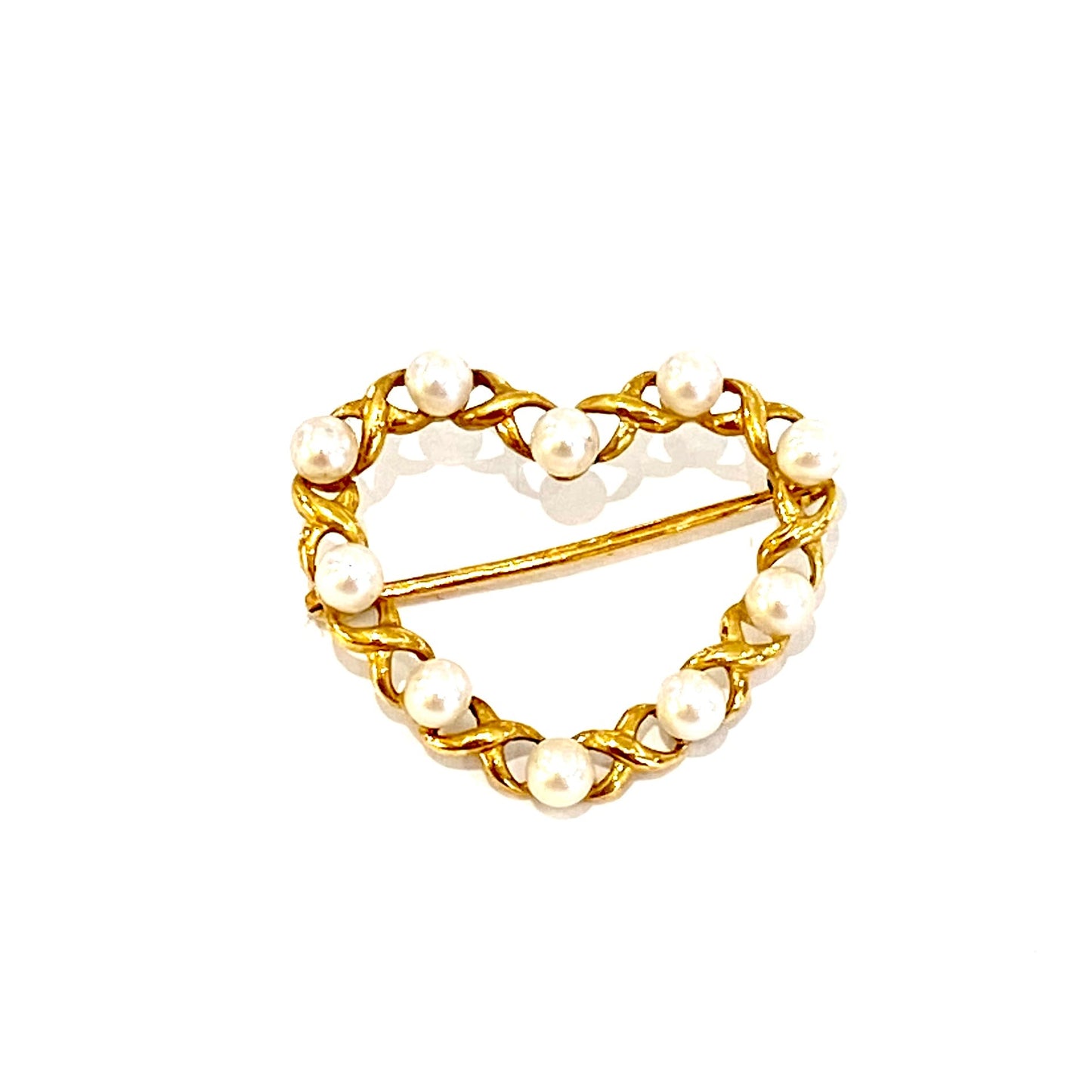 18ct Yellow Gold Fresh Water Pearls Set Heart Brooch