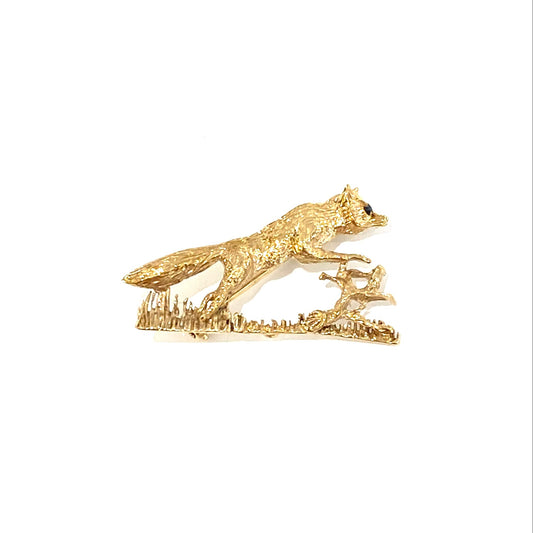 9ct Yellow Gold Fox Brooch With Sapphire Set Eye