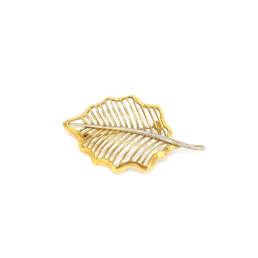 18ct Yellow and White Gold 2-Tone Open Leaf Brooch