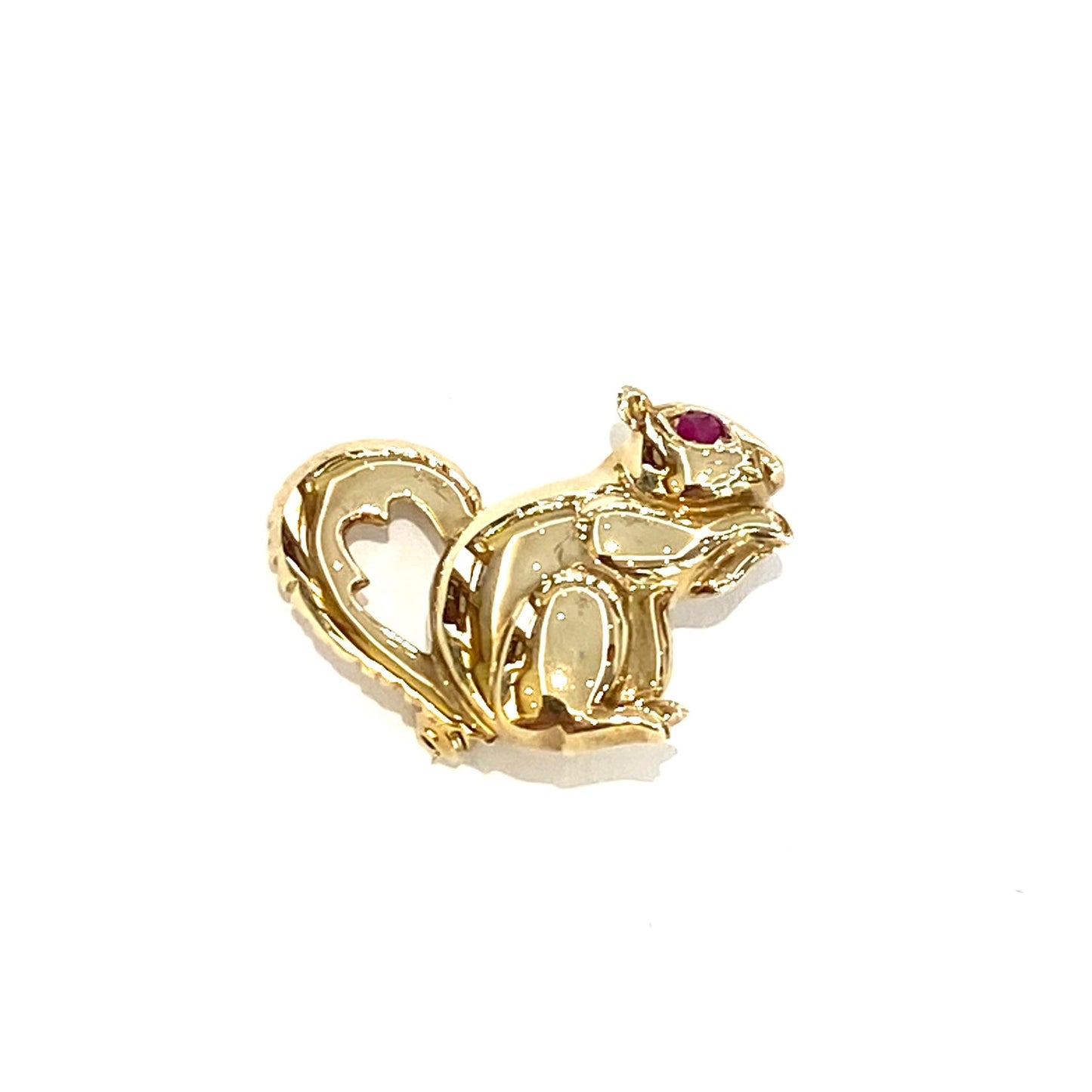 9ct Yellow Gold Squirrel Brooch with Ruby Set Eye