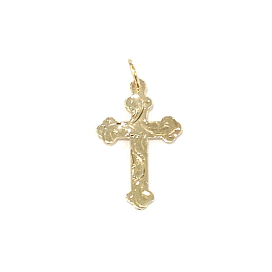 9ct Yellow Gold Small Patterned Cross Pendant Pre Loved