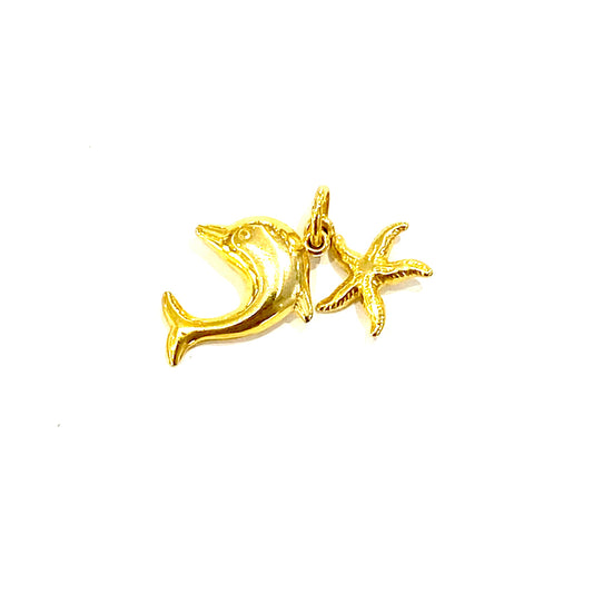9ct Yellow Gold Dolphin & Starfish Charm Pendant