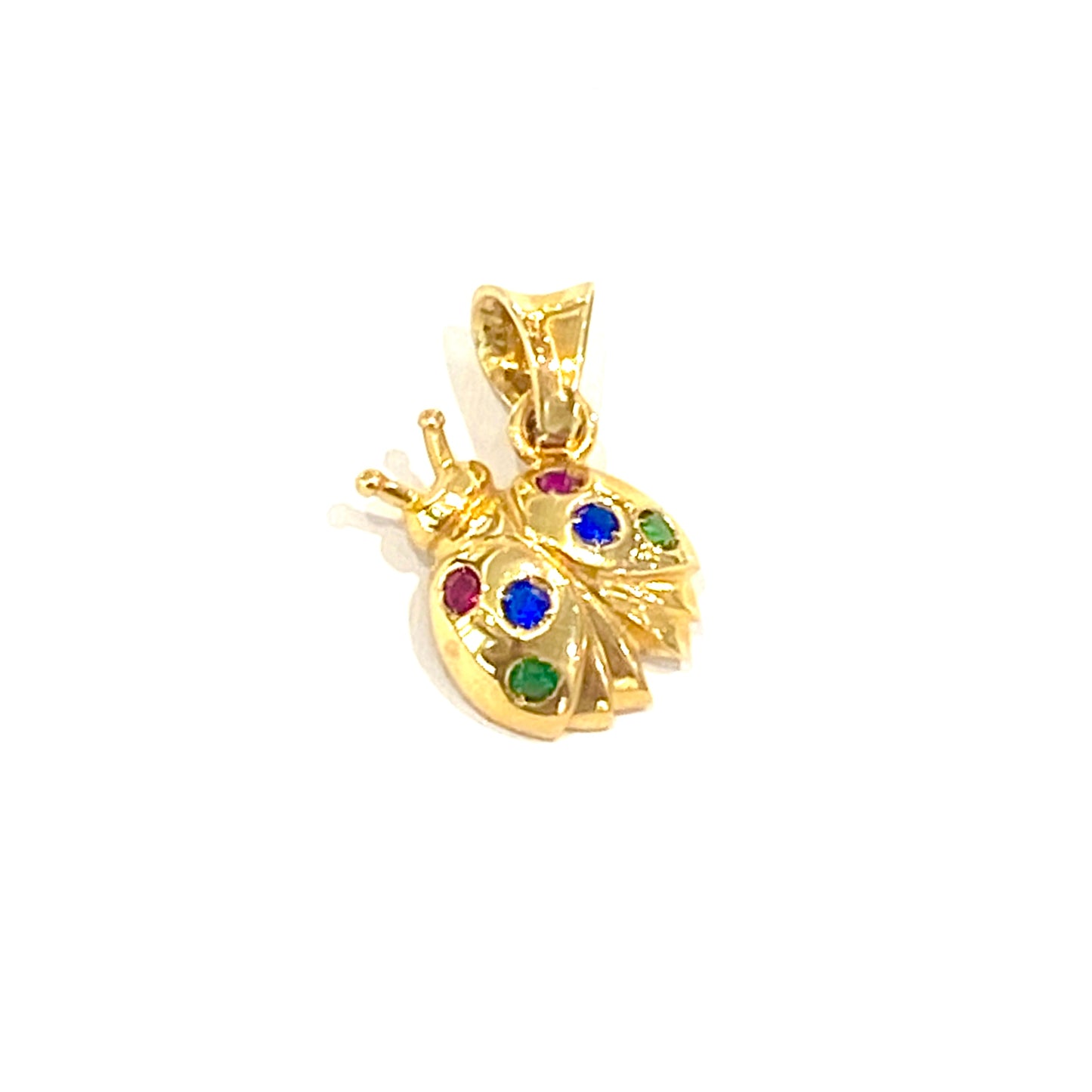 9ct Yellow Gold Coloured Stone Set Ladybird Charm Pendant