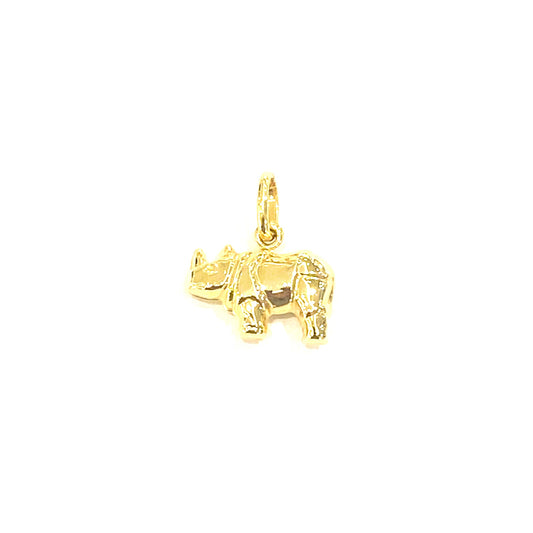 9ct Yellow Gold Rhinoceros Charm Pendant