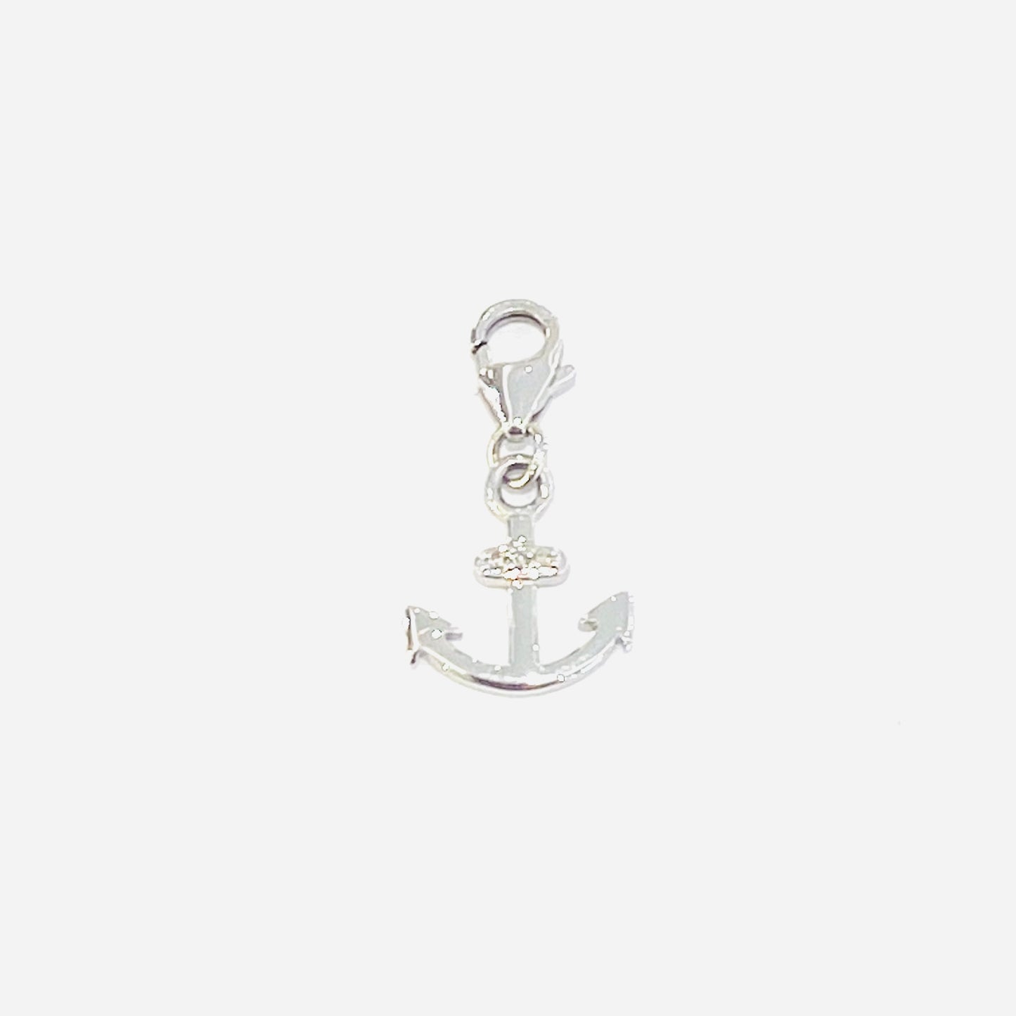 9ct White Gold Diamond Set Anchor Clip on Charm