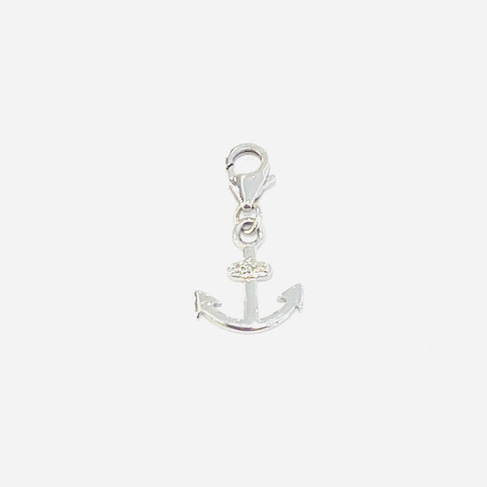 9ct White Gold Diamond Set Anchor Clip on Charm