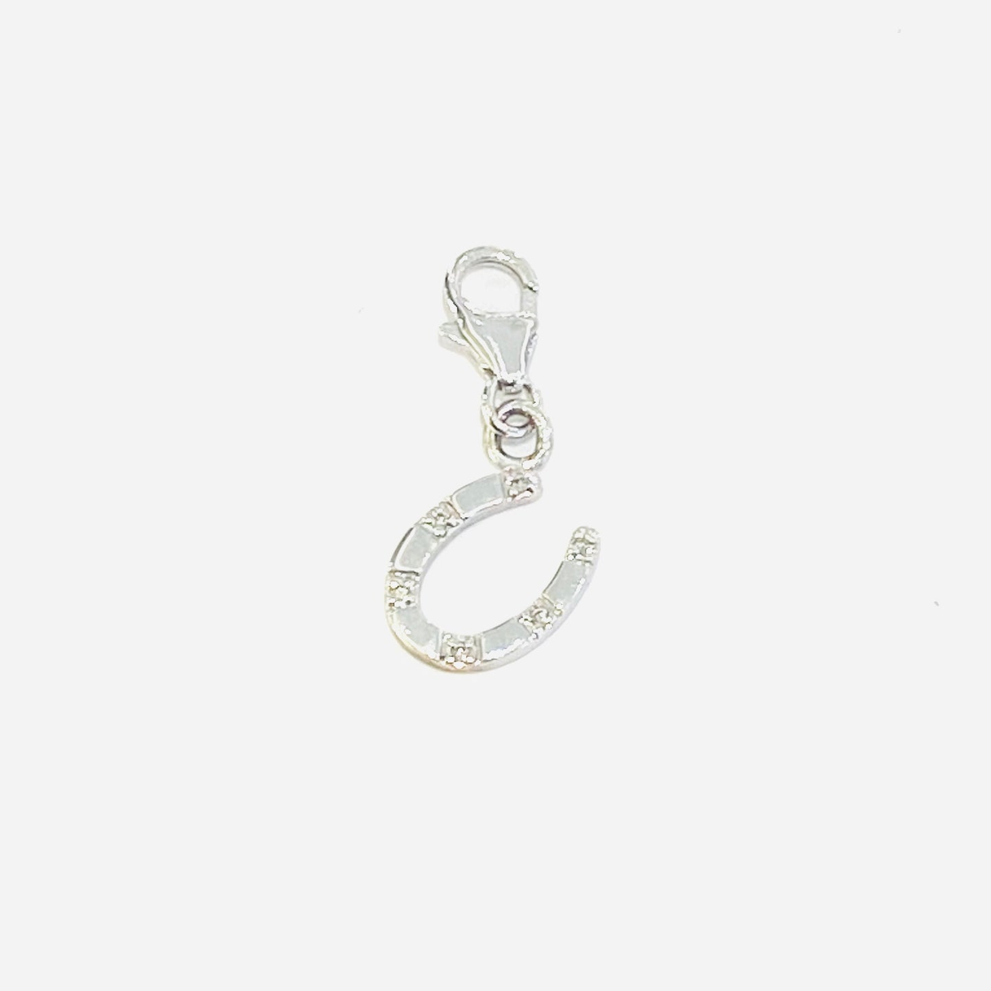 9ct White Gold Diamond Set Horseshoe Clip on Charm