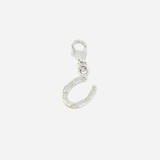 9ct White Gold Diamond Set Horseshoe Clip on Charm