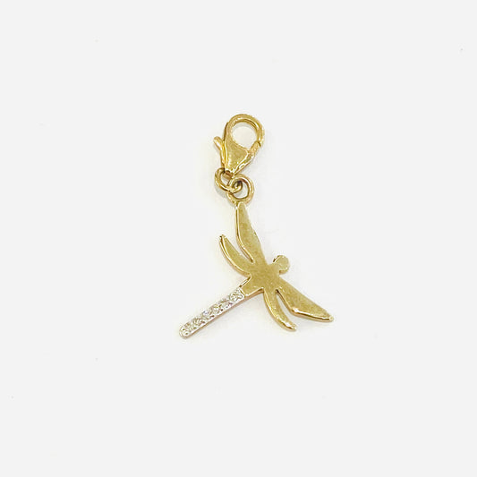 9ct Yellow Gold Diamond Set Dragonfly Clip on Charm