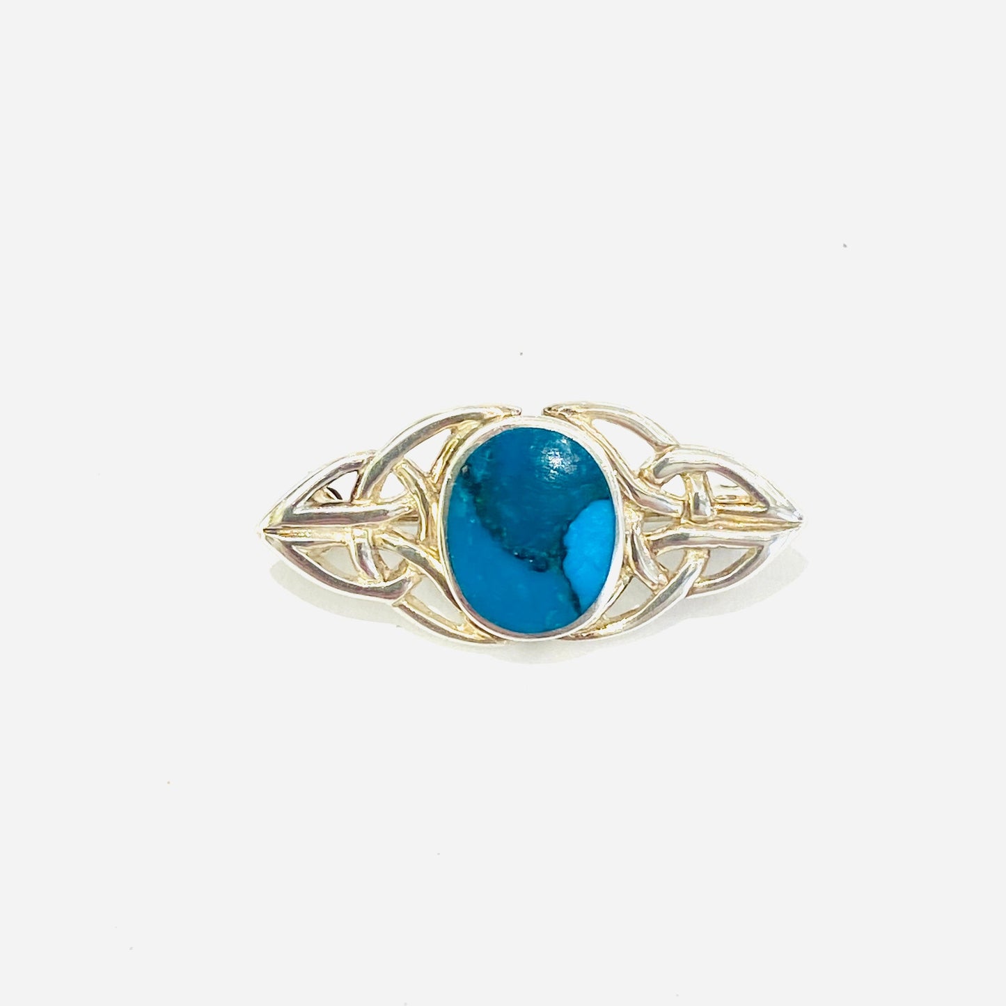 Sterling Silver Turqouise Set Celtic Brooch