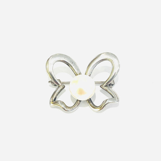 Sterling Silver Freshwater Pearl Butterfly Brooch