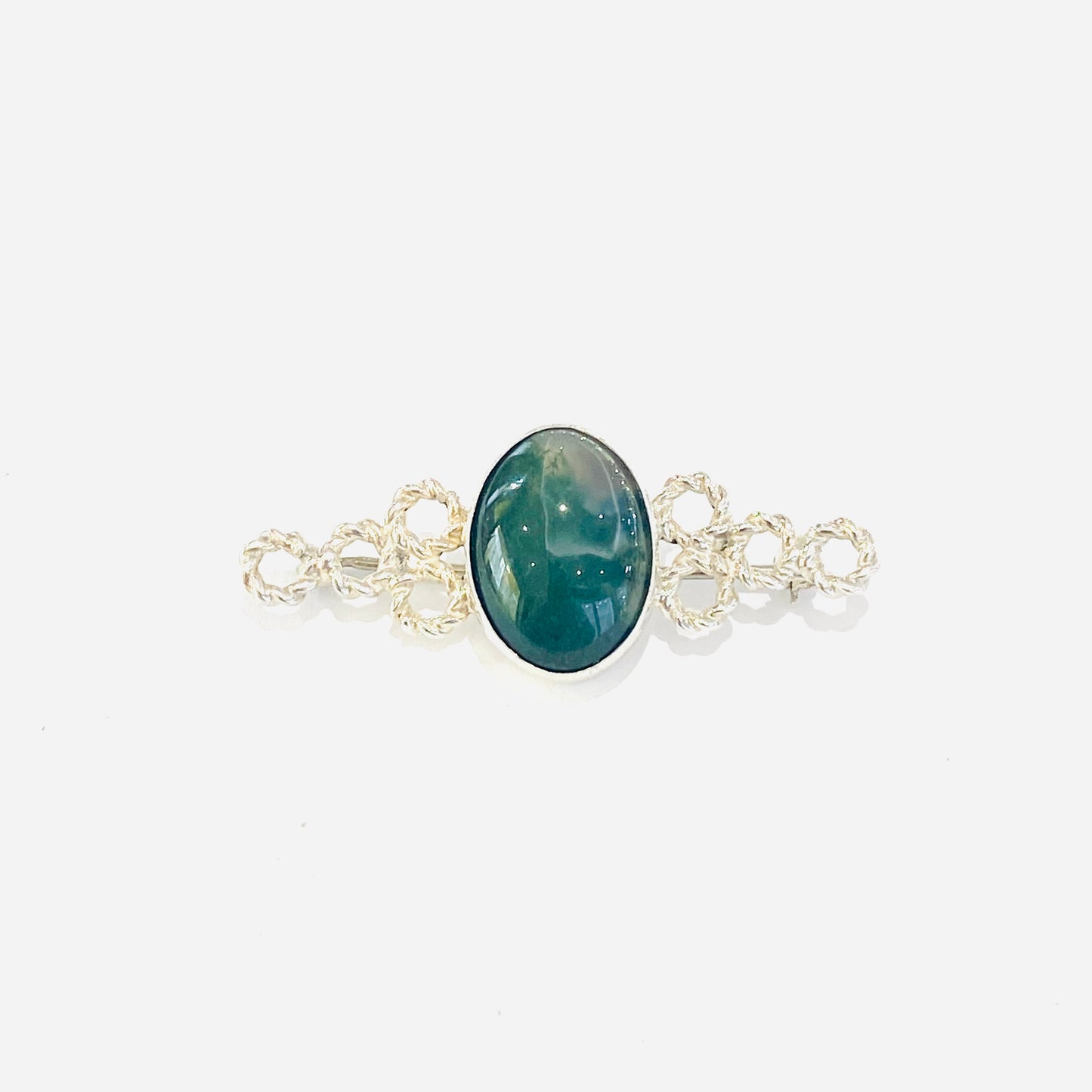 Sterling Silver Oval Green Agate set Brooch