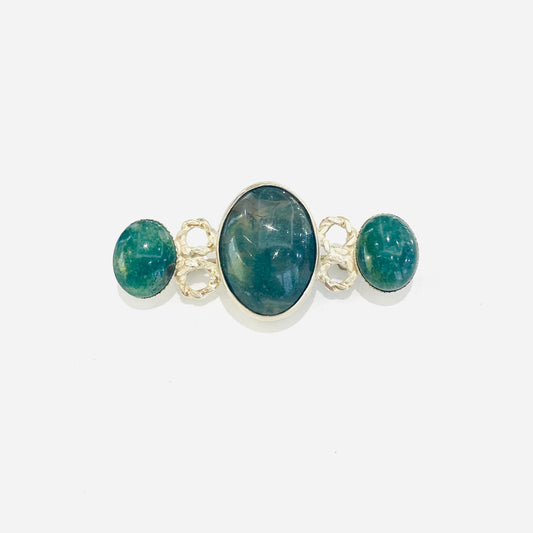 Sterling Silver 3 Oval Green Agate set Brooch