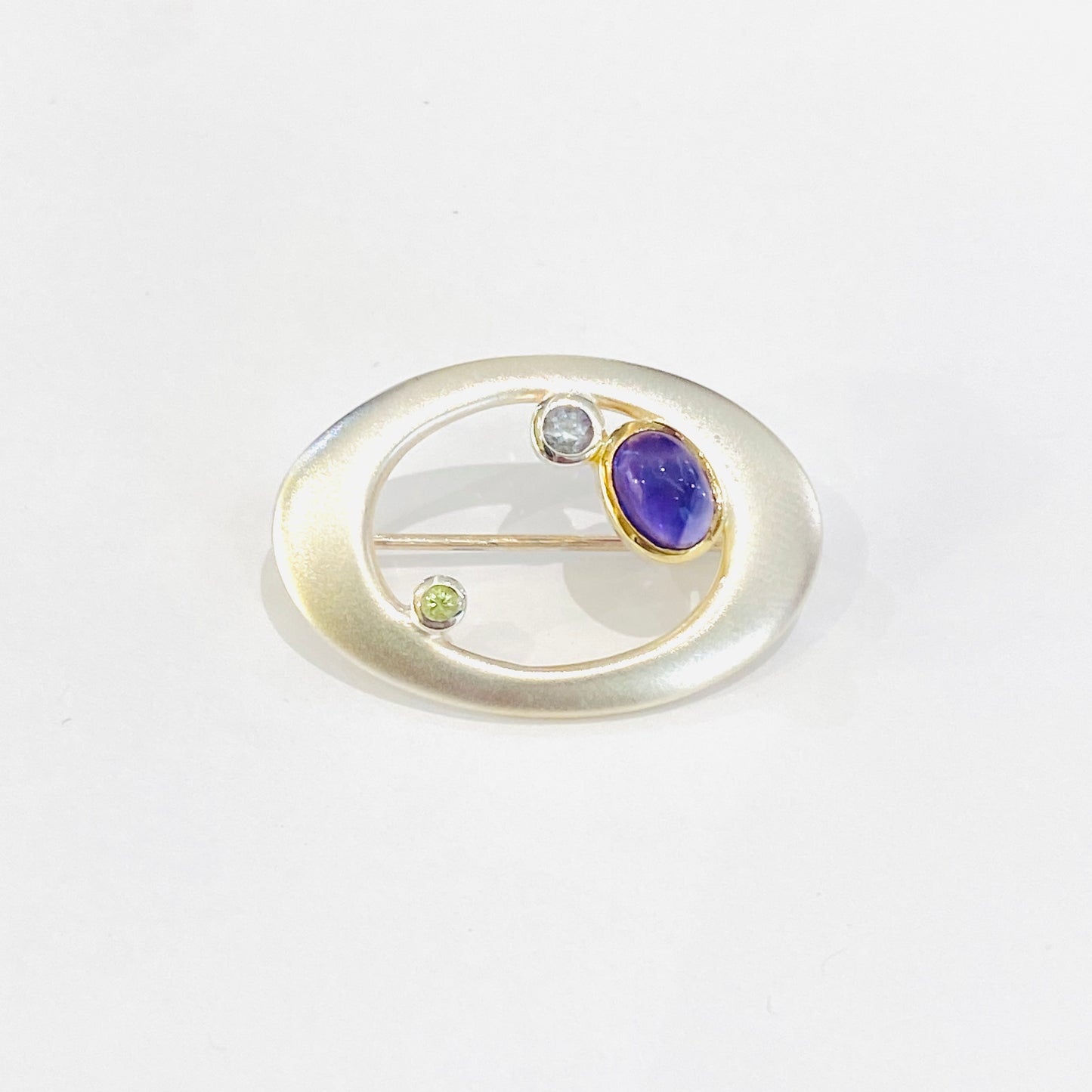 Sterling Silver Stone Set Oval Brooch