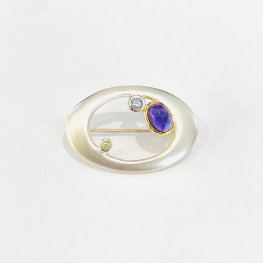 Sterling Silver Stone Set Oval Brooch