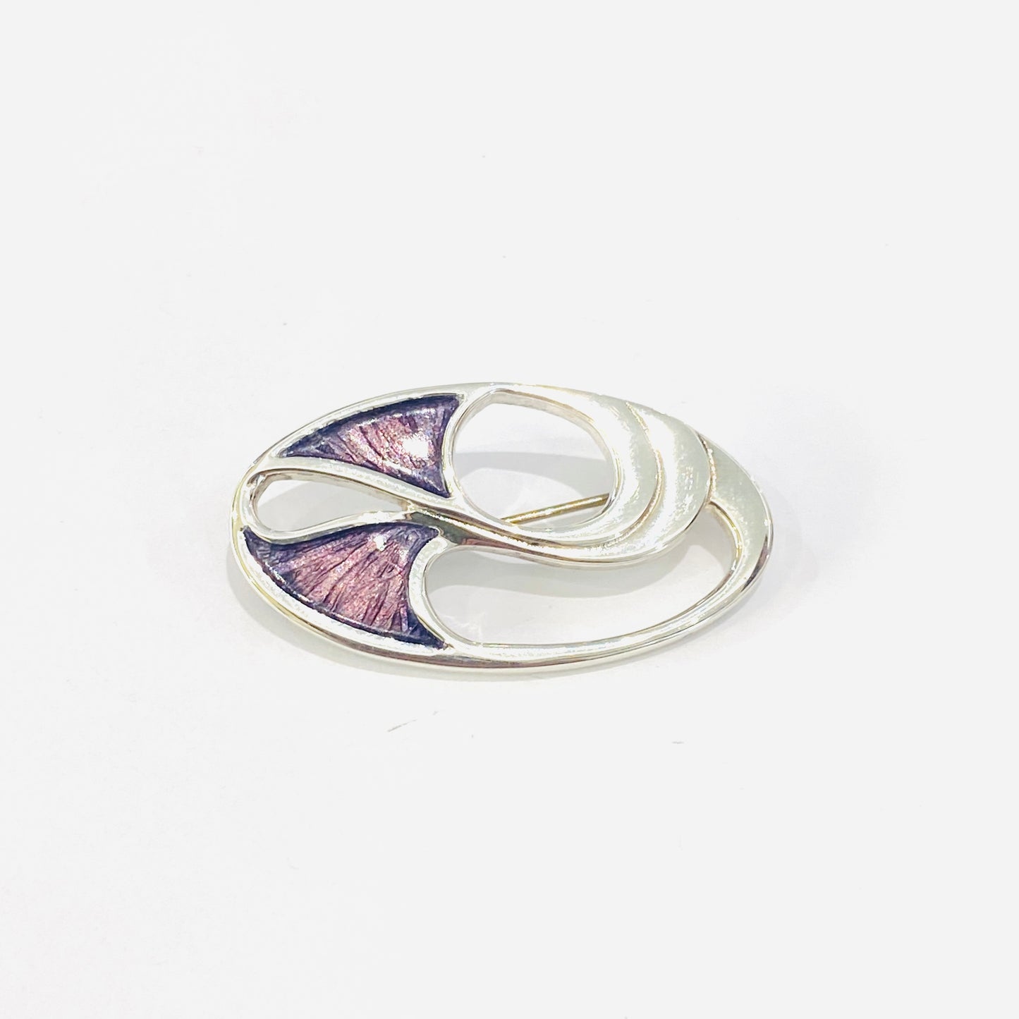 Sterling Silver Purple Enamel Oval Brooch