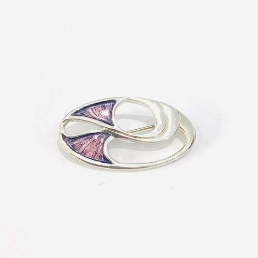 Sterling Silver Purple Enamel Oval Brooch