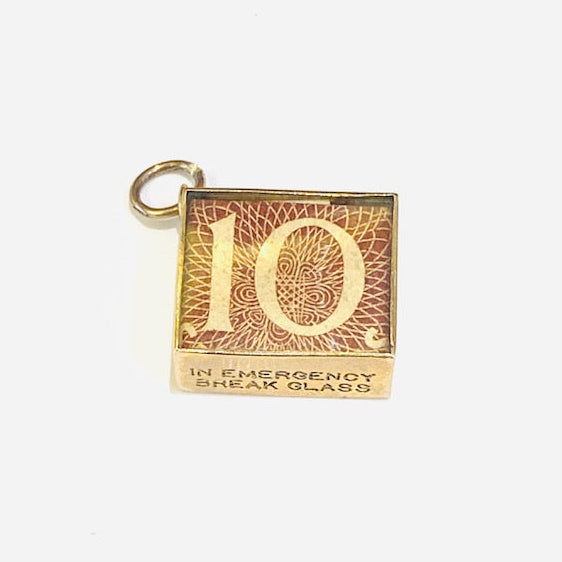 9ct Yellow Gold Miniature 10 Shilling Note in Emergency Box Charm Pre Loved