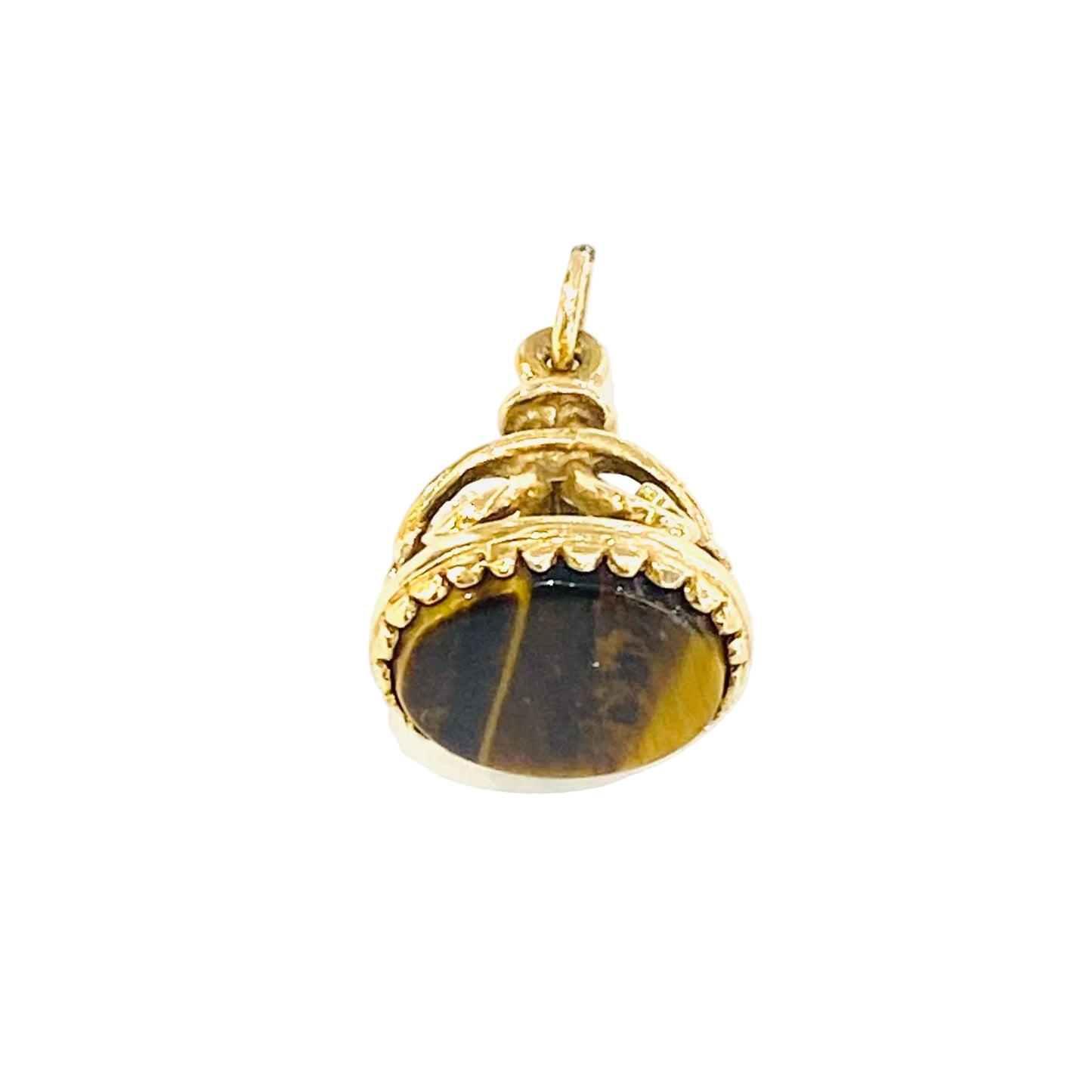 9ct Yellow Gold Tigers Eye Set Fob Pre Loved