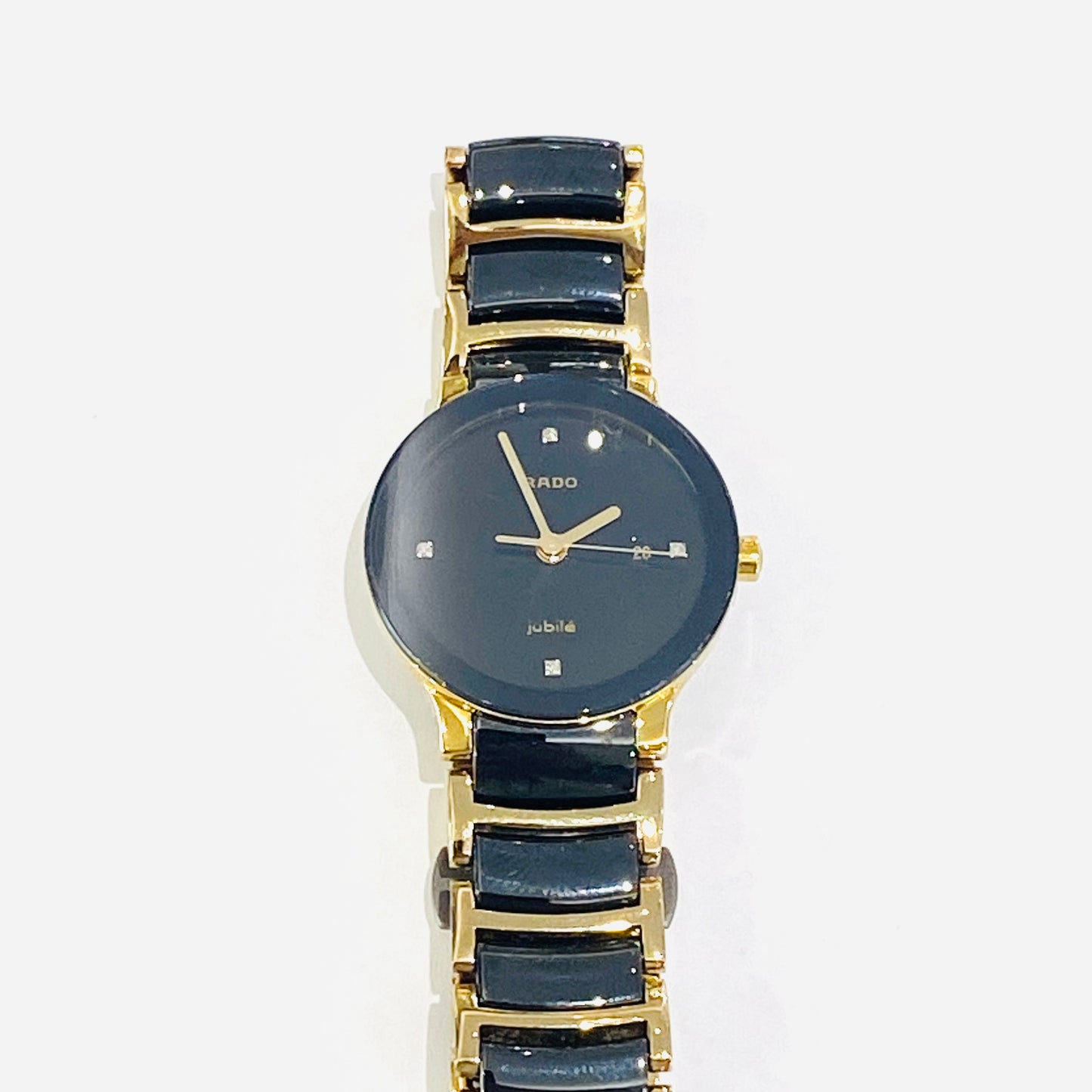 Rado Gold Plated Stainless Steel and Black Ceramic Bracelet Watch Pre Loved