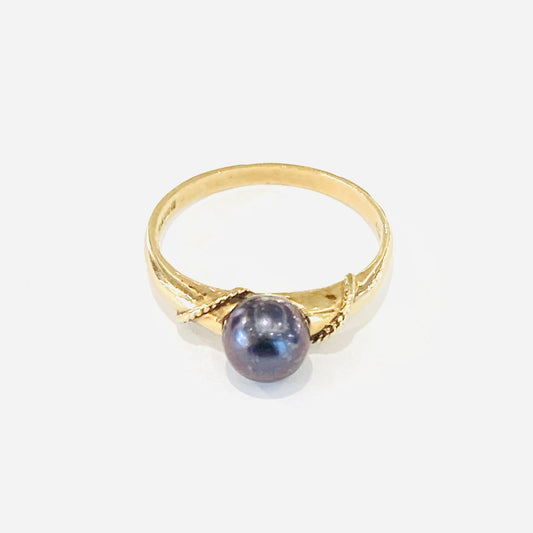 9ct Yellow Gold Cultured Black* Colour Pearl Set Ring Preloved
