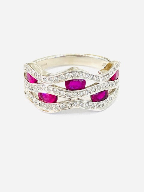 9ct White Gold Ruby & Diamond Dress Ring